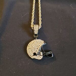 Silver and Black Football Helmet Pendant Necklace